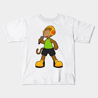 Monkey as Singer with Microphone & Headphone Kids T-Shirt